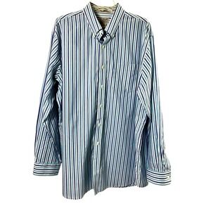 LL Bean Shirt Mens XL Blue Stripe Long Sleeve Button Up Casual Wrinkle Resistant